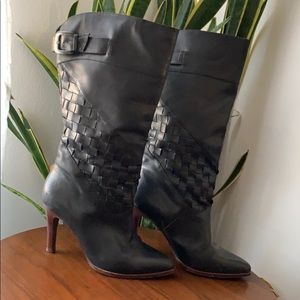Madison Harding black leather weave boots